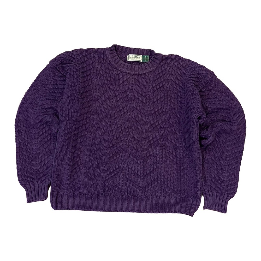 VTG LL Bean Sweater Women Med Purple Knit Crewneck Pullover Vintage 90s USA Made
